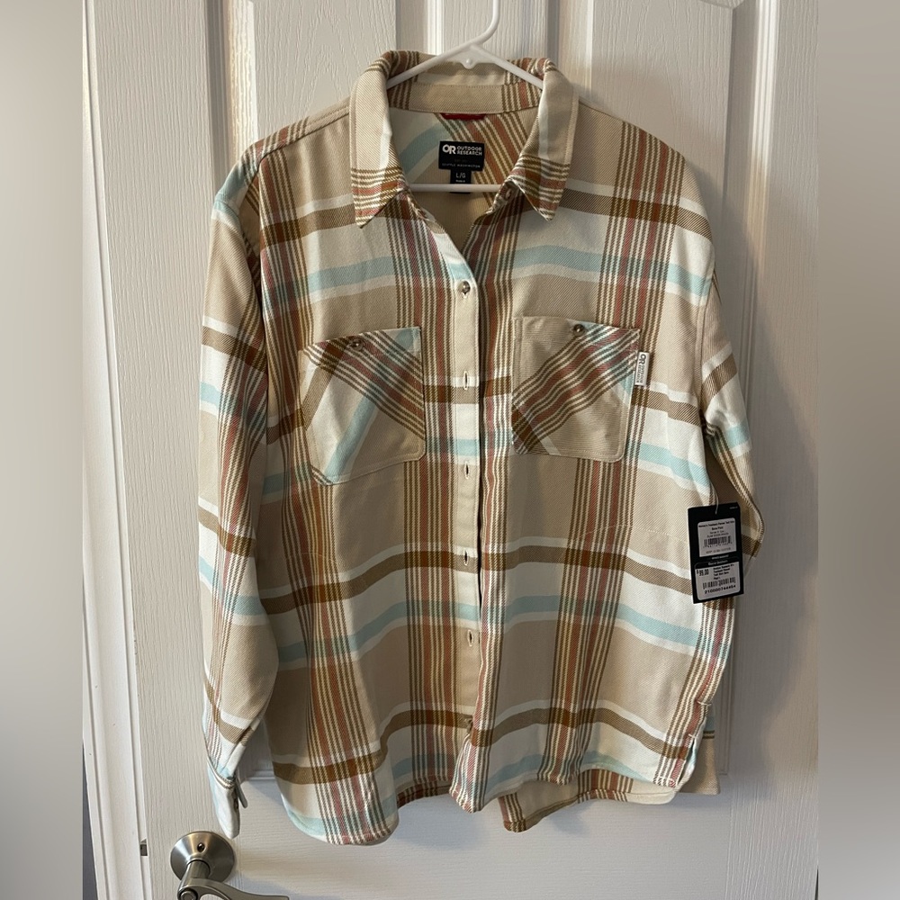 Outdoor Research Flannel Twill Shirt - Bone Plaid - Women’s Sz Lg